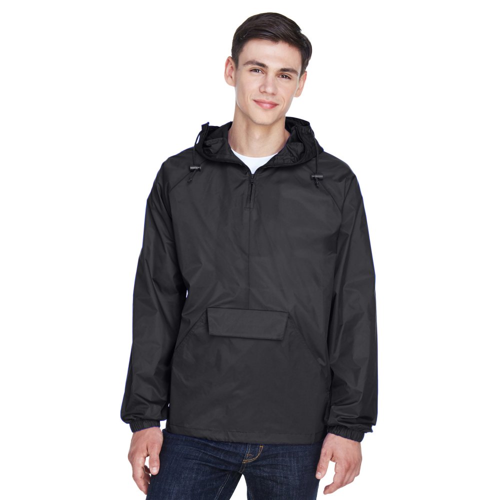 Ultra Club 8925 Adult Quarter-Zip Hooded Pullover Pack-Away Jacket